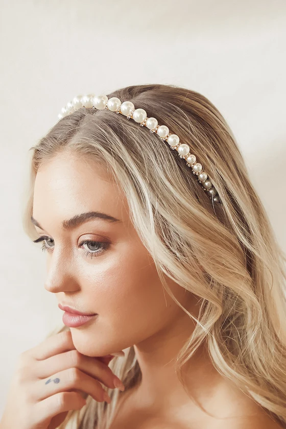 Belle of the Ball Gold Rhinestone and Pearl Headband